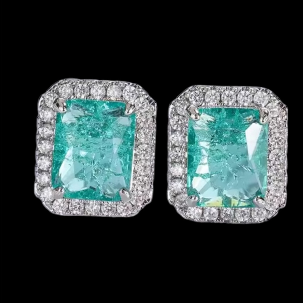 Faux paraiba & Silver  plated Earrings